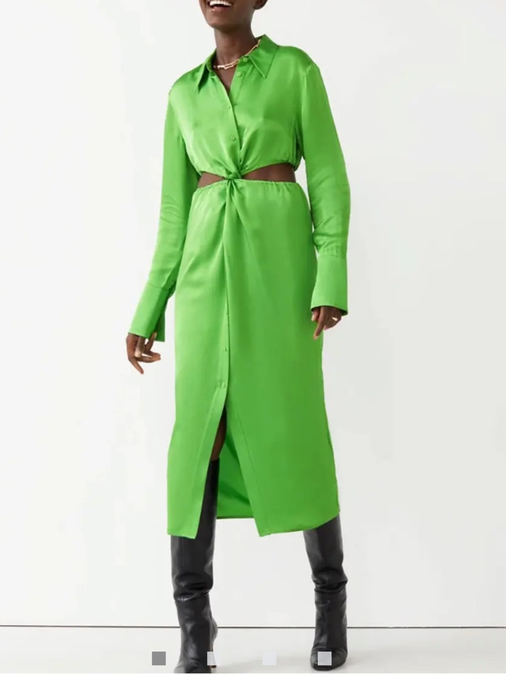 & Other Stories Bright Green Twist Cut-Out Midi Dress